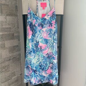 Lilly Pulitzer dusk silk dress salt water blue large